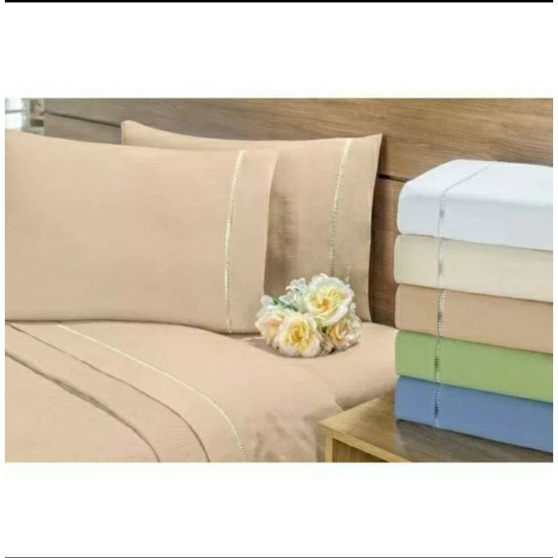 Lençol Queen 100% Algodão Total Percal 200 Fios 4 Peças Kit Completo Para Cama Posta
