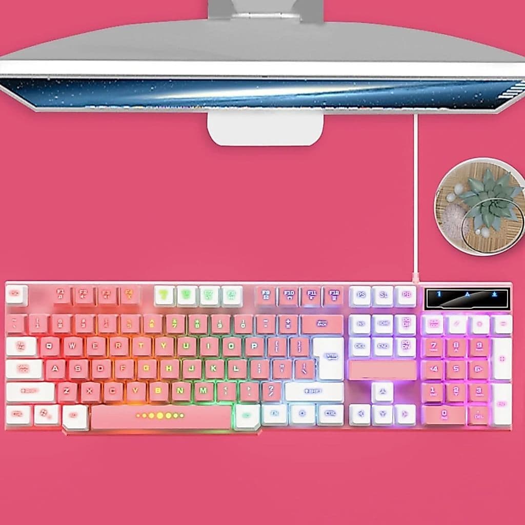 Teclado Gamer com LED RGB Teclas Iluminadas e Conexão USB com Fio Design Moderno Silencioso
