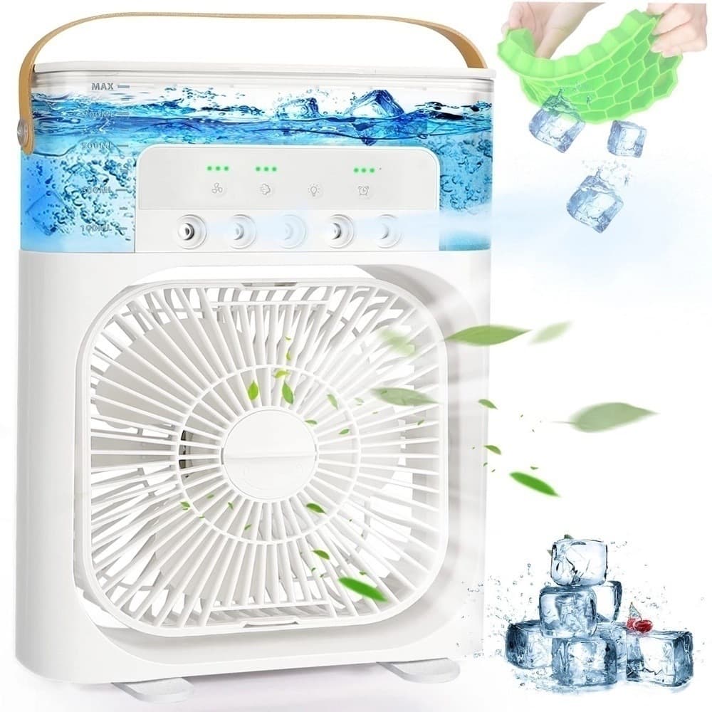 Refrigerador De Ar Ventilador Umidificador Portátil Com Led Reservatório De Água Led Usb