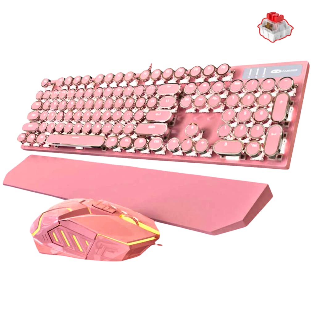 Kit Teclado Mecânico Gamer + Mouse Rgb + Apoio de Pulso  Mk-storm Retro Magegee Punk Rosa Swich red