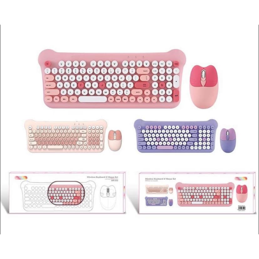 Teclado semi-mecânico para jogos bonito cor portátil usb rosa lilás teclado sem fio e mouse