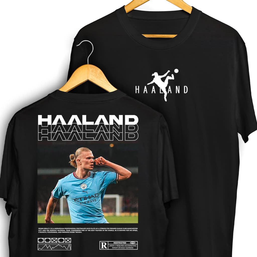 Camiseta Haaland City Frente e Verso Streetwear Blusa Camisa Futebol 100% Algodão