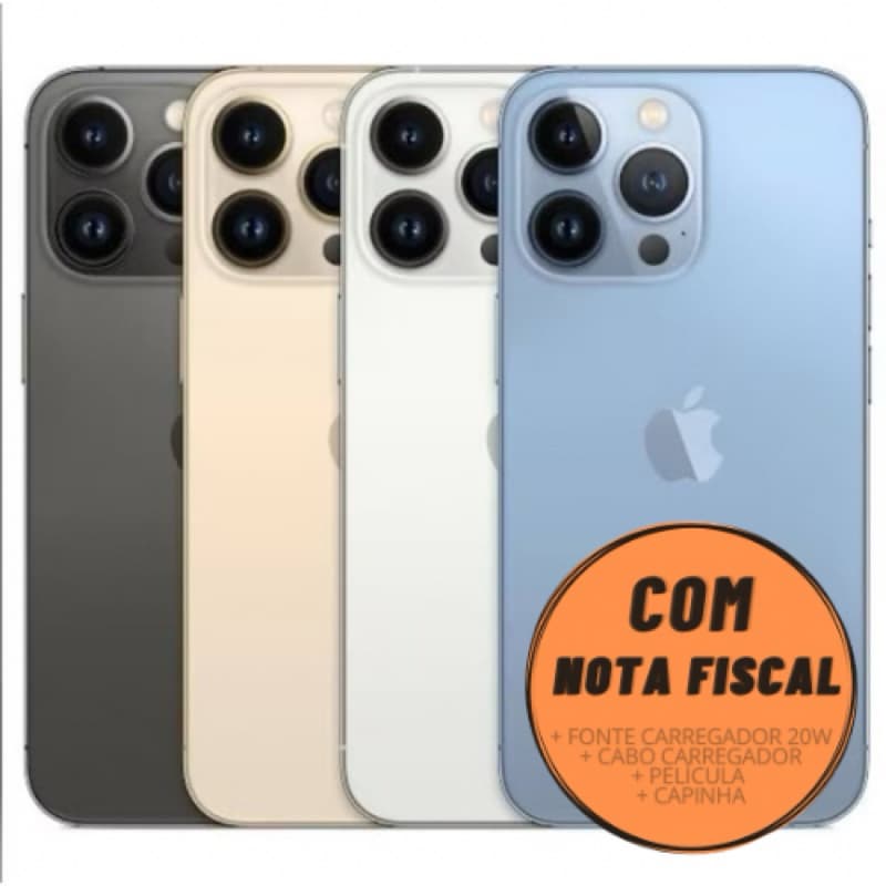 Celular iPhone 13 Pro (128GB) (256GB) 100% Original Apple Seminovo Vitrine Bateria 85% a 100% NF Carregador Película Cap