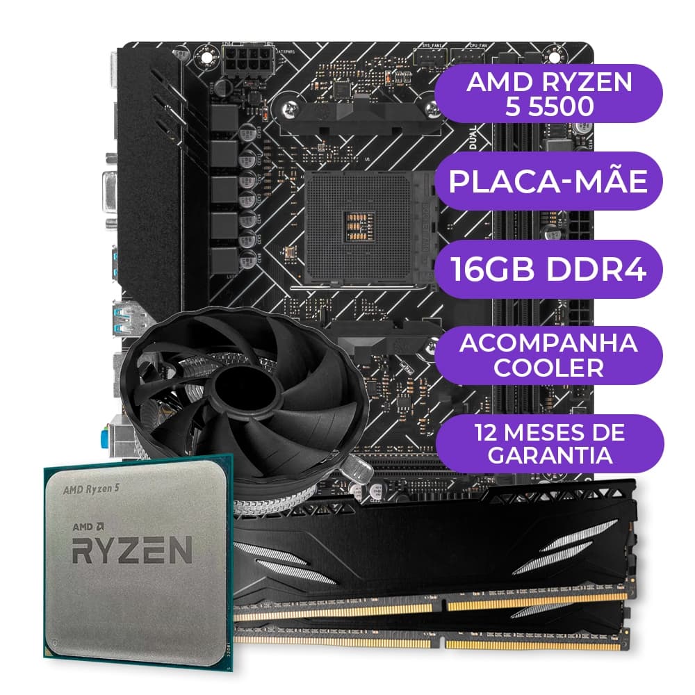 Kit Upgrade Gamer, Processador AMD Ryzen 5 5500, A520M, 16GB DDR4