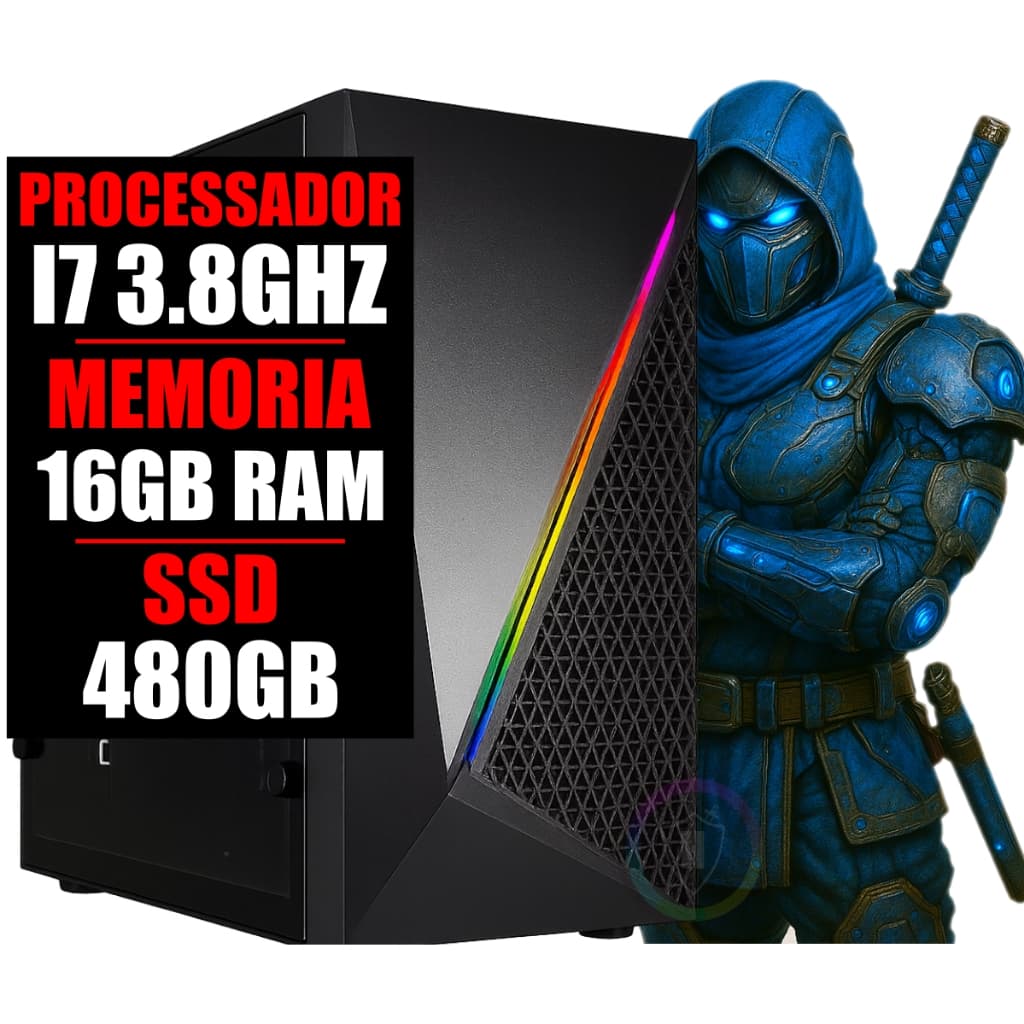 Cpu Computador PC Gamer Office Wi-Fi Intel Core i7 3.8Ghz / 16Gb Ram / Ssd 480Gb