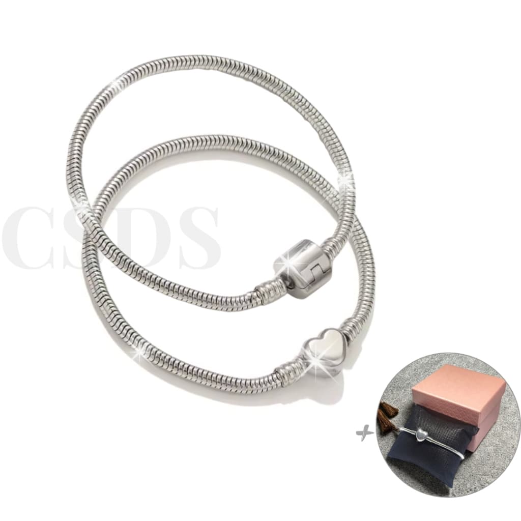 Pulseira Para Berloques 17cm ou 20cm Aço Inoxidavel Maleável Fecho Coração ou Normal Com Caixinha