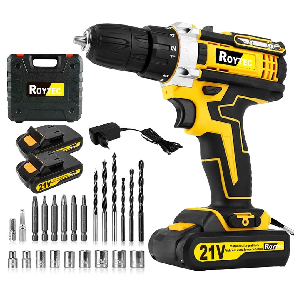 21v parafusadeira furadeira impacto elétrica Furadeira bivolt Sem Fio 2 Baterias 24 Acessórieos
