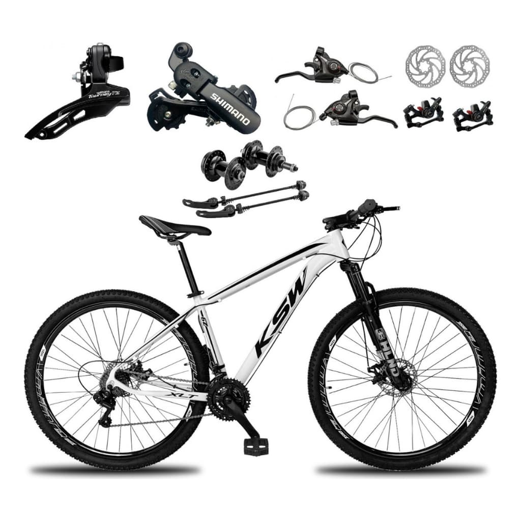 BICICLETA ARO 29 KSW XLT 21 MARCHAS SHIMANO FREIOS A DISCO QUADRO 17 BRANCA
