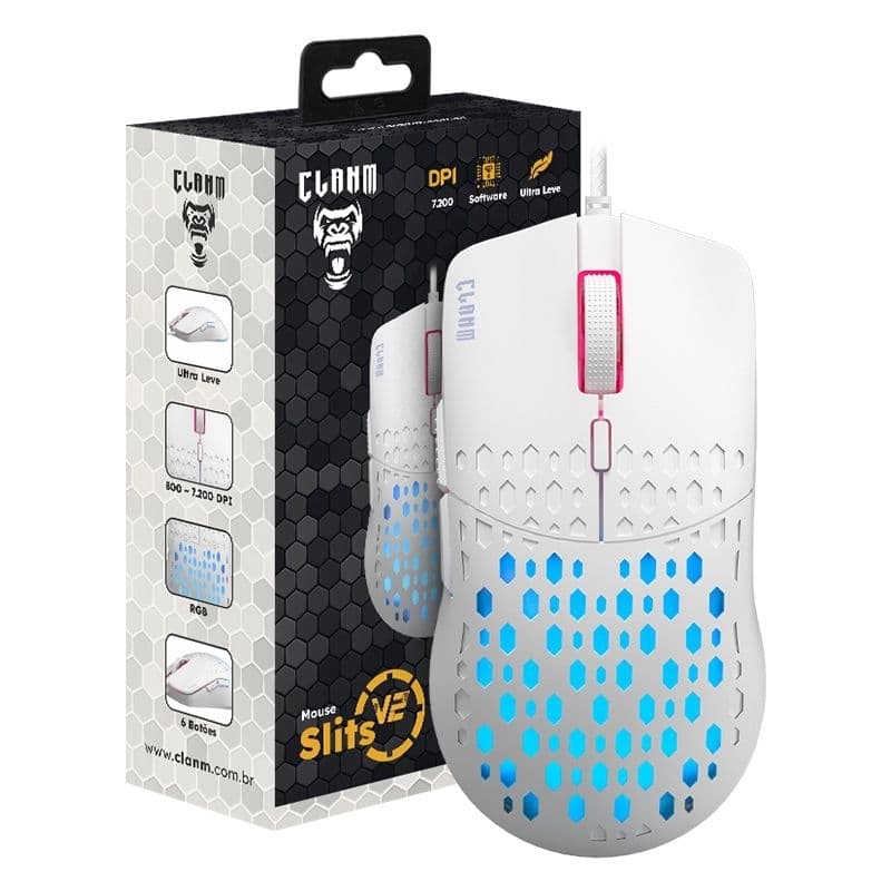 MOUSE GAMER BRANCO 7200DPI | RGB - CLANM