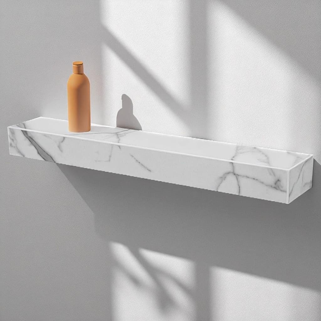 Prateleira Em Porcelanato Carrara Cristal Resistente Sala Banheiro Cozinha 60x10x06