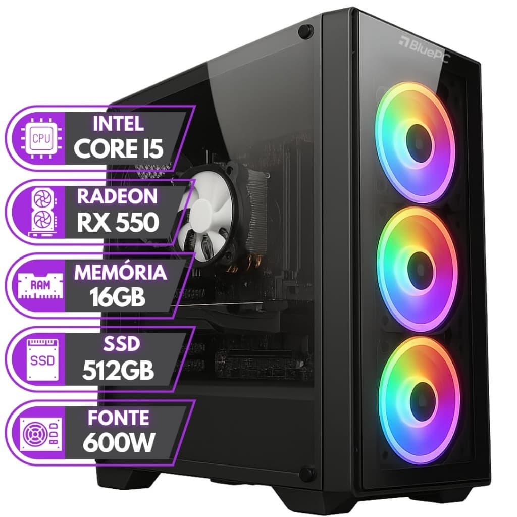 PC GAMER BLUEPC RUSH - INTEL CORE I5 16GB RAM RADEON RX 550 4GB SSD 512GB - PGBP-RUS1000