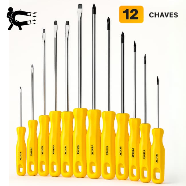Jogo Conjunto Com 12 Chave de Fenda Phillips Kit Imantada Profissional Fertak Envio Imediato