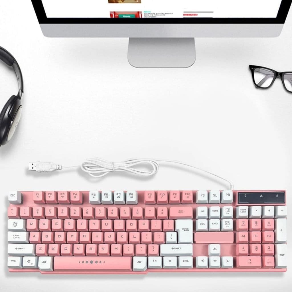 Teclado Gamer LED RGB Rainbow Teclas Iluminadas USB Com Fio Design Moderno Estilo