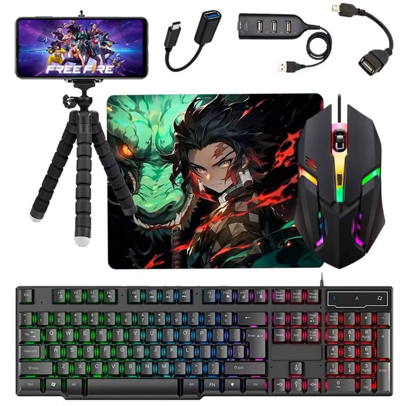 Kit Mobilador Gamer Completo Promoção Para Celular Com Teclado + Mouse Óptico