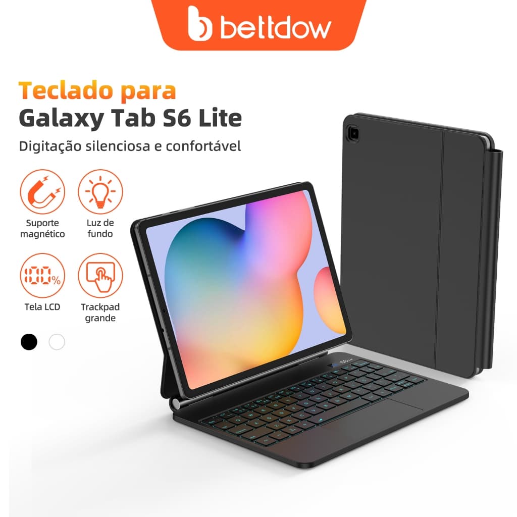 Teclado Bluetooth BETTDOW Samsung S6 Lite com capa magnética removível, Bluetooth e tela LCD (tablet não incluído)