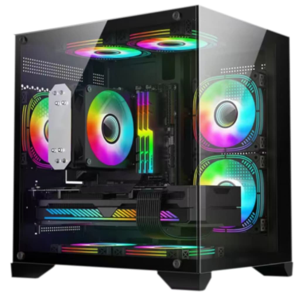 Gabinete Gamer Gb1790 Hayom 4 Fans Rgb Micro-atx Vidro Temp Cor Preto