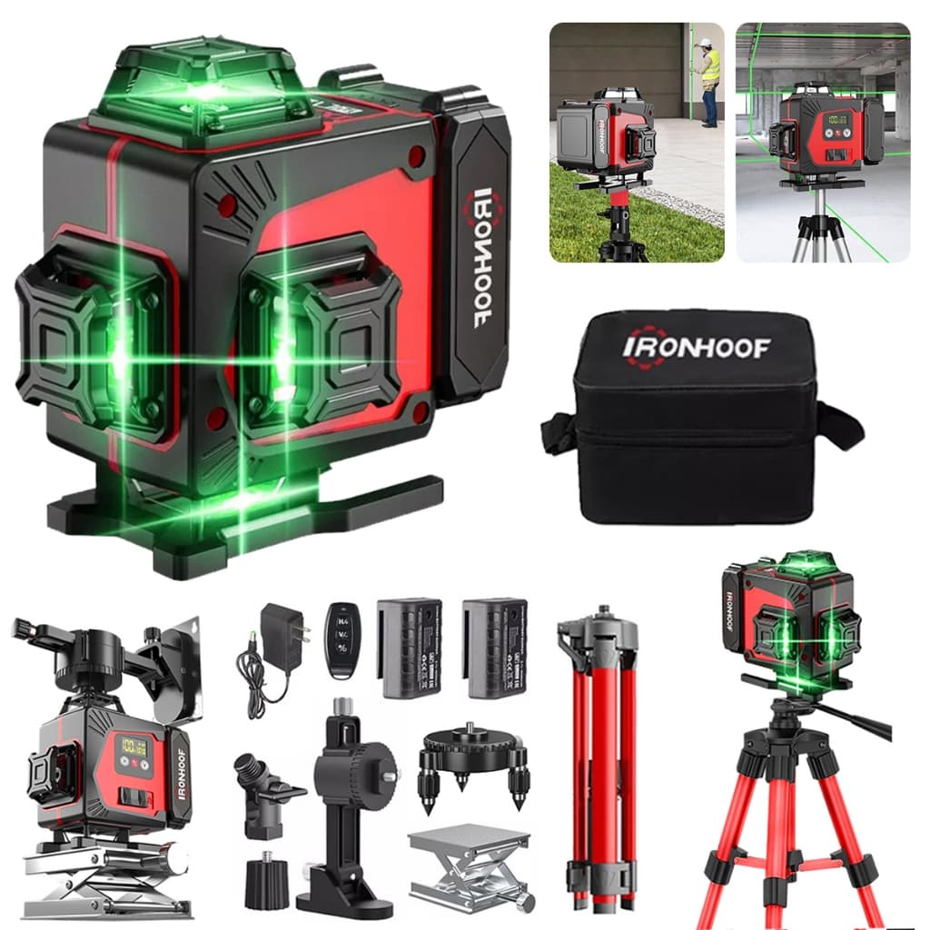 Nivel A Laser Profissional 16 Linhas/2 Linhas Com Tripé Verde 4D 2 Baterias