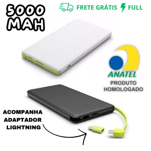 CARREGADOR PORTÁTIL POWER BANK UNIVERSAL 5.000MAH PRETO OU BRANCO