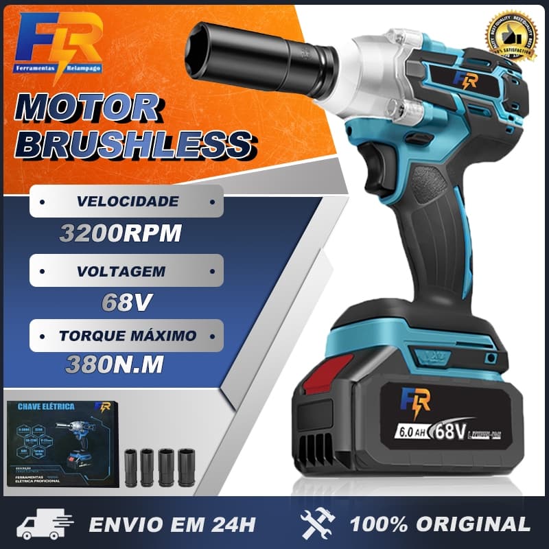 Chave de Impacto Elétrica Sem Fio Com 68V Bateria  Motor Brushless 4 Pecas Soquetes