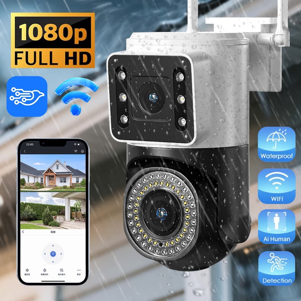 KIT 2 Camera Externa Ip a Prova D'água Wifi Dupla 2 Em 1 com Visao Noturna Infravermelho monitor-G1