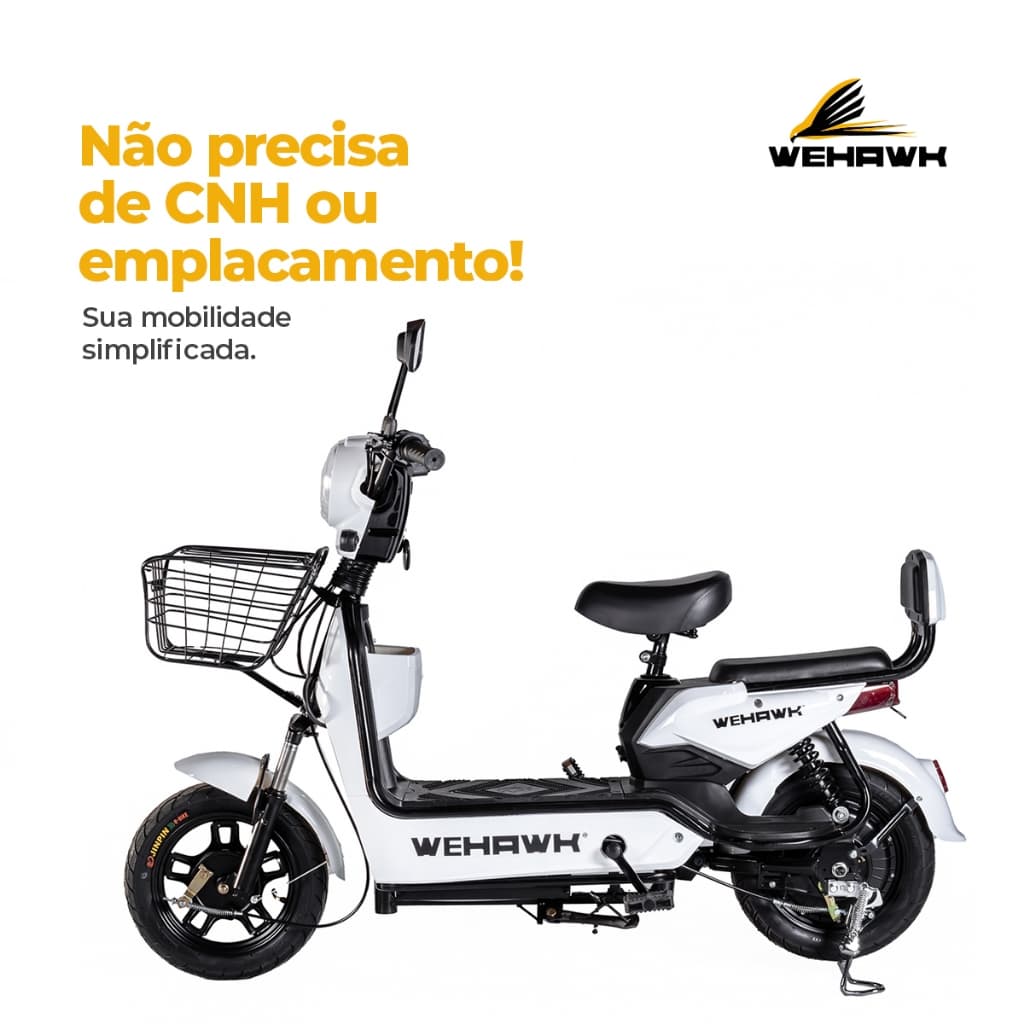 Bicicleta Scooter Elétrica 600W Bike WeHawk WX-03 Basket – Bateria 48V 12Ah Removível Autopropelido