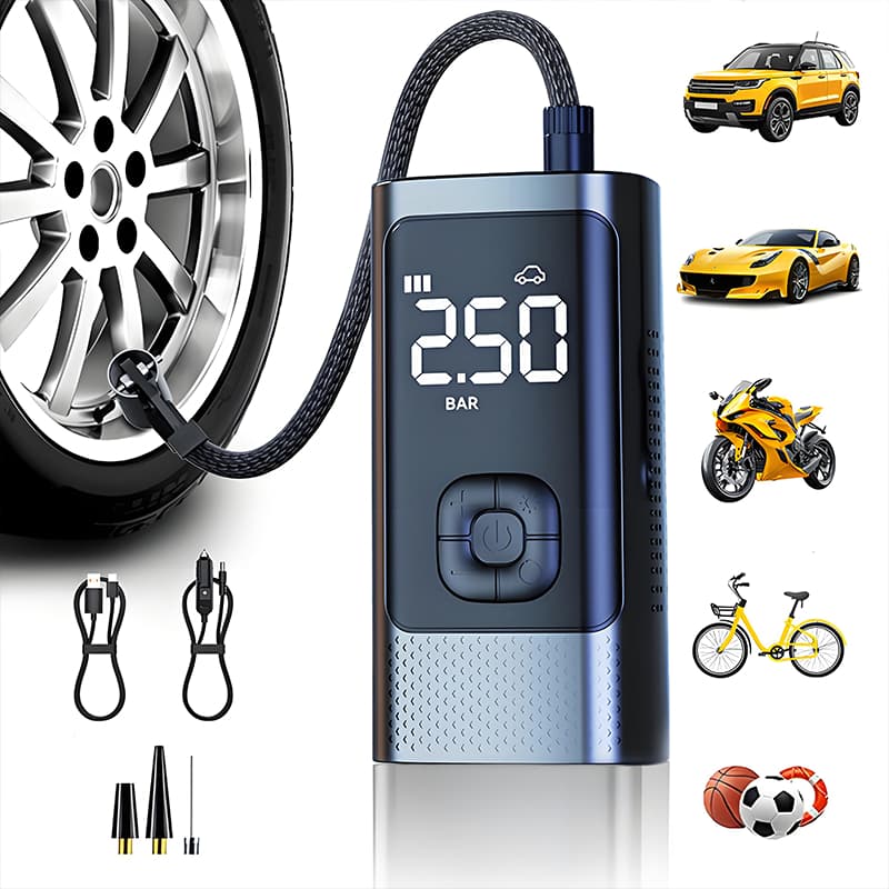 Compressor de Ar Portátil, Rápido e Preciso para Pneus de Carro, Moto e Bike -M6