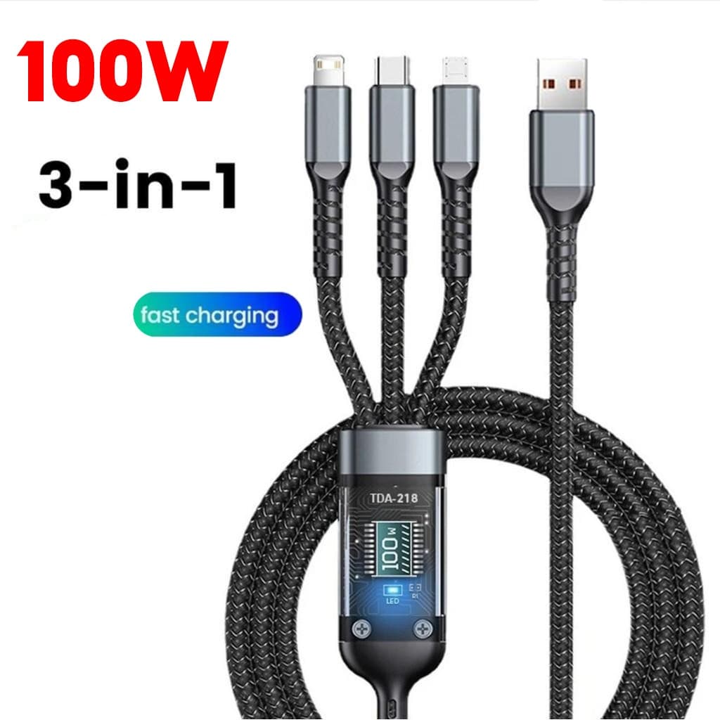 Cabo de dados três em um cabo de carregamento ultrarrápido para V8 Micro USB Tipo C 1.2m A1
