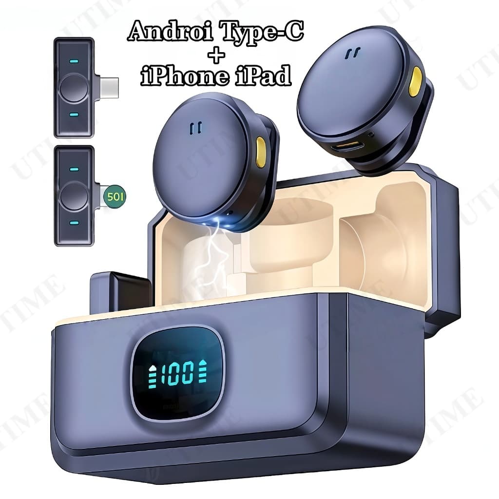 Microfone De Lapela Sem Fio/ Cancelamento De Ruído P/ Gravação de Vlog Para iPhone/Android Type-C