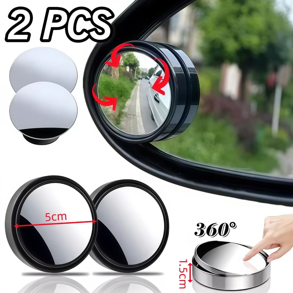 2PCS Espelhos Retrovisores Convexo Auxiliar Ajustáveis Antipontos Cegos Segurança Total mais visibilidade ao transito
