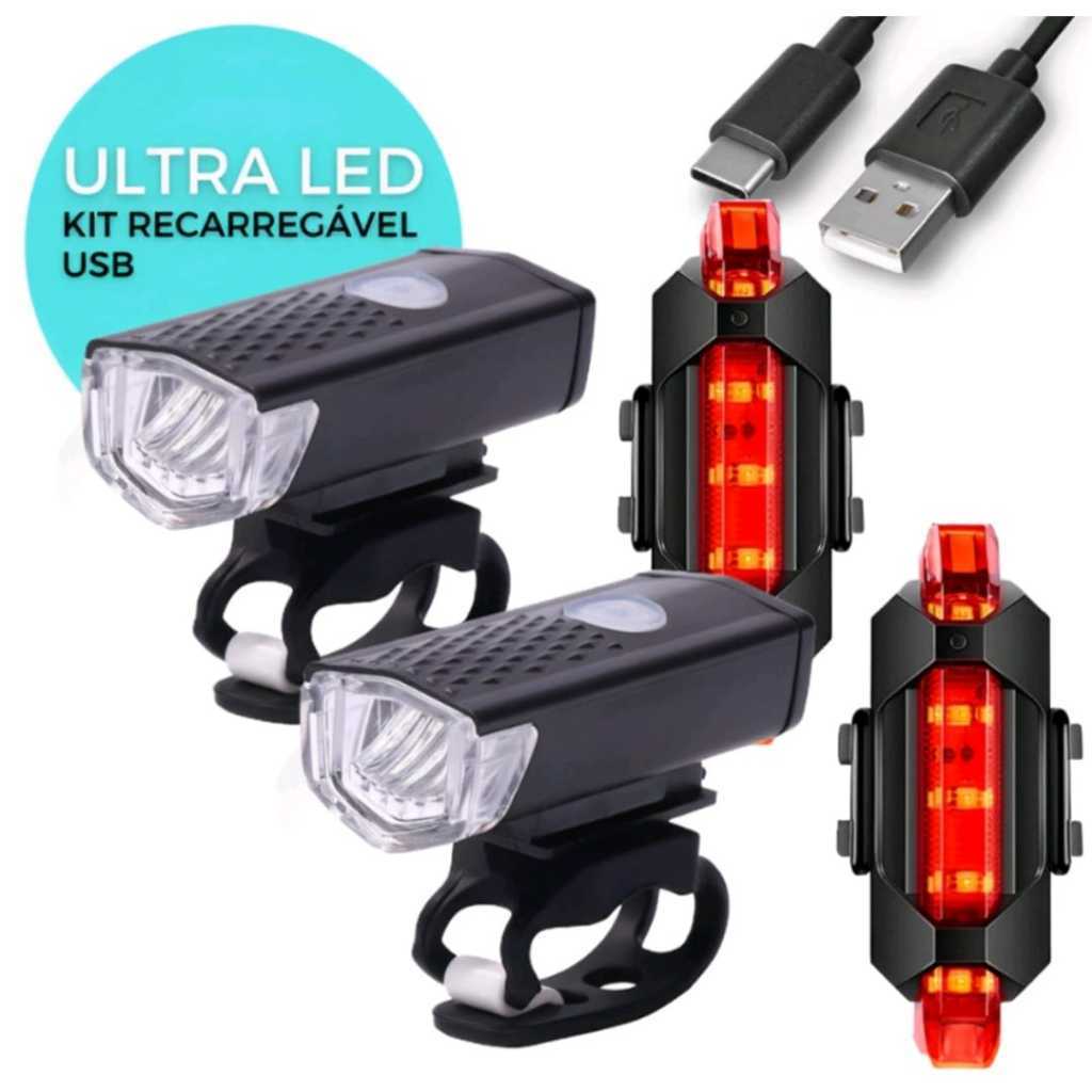 Kit Lanterna e Farol Bicicleta Bike Luz Ultra Led a Prova D'Água