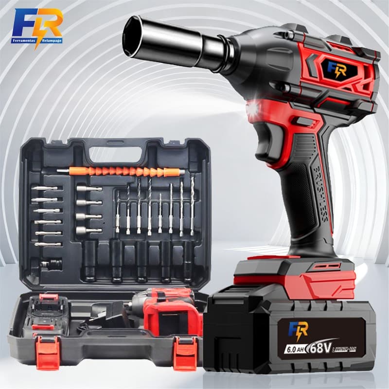 Chave de Impacto Elétrica Sem Fio Com 68V Bateria  Motor Brushless Kit Completo Acessórios