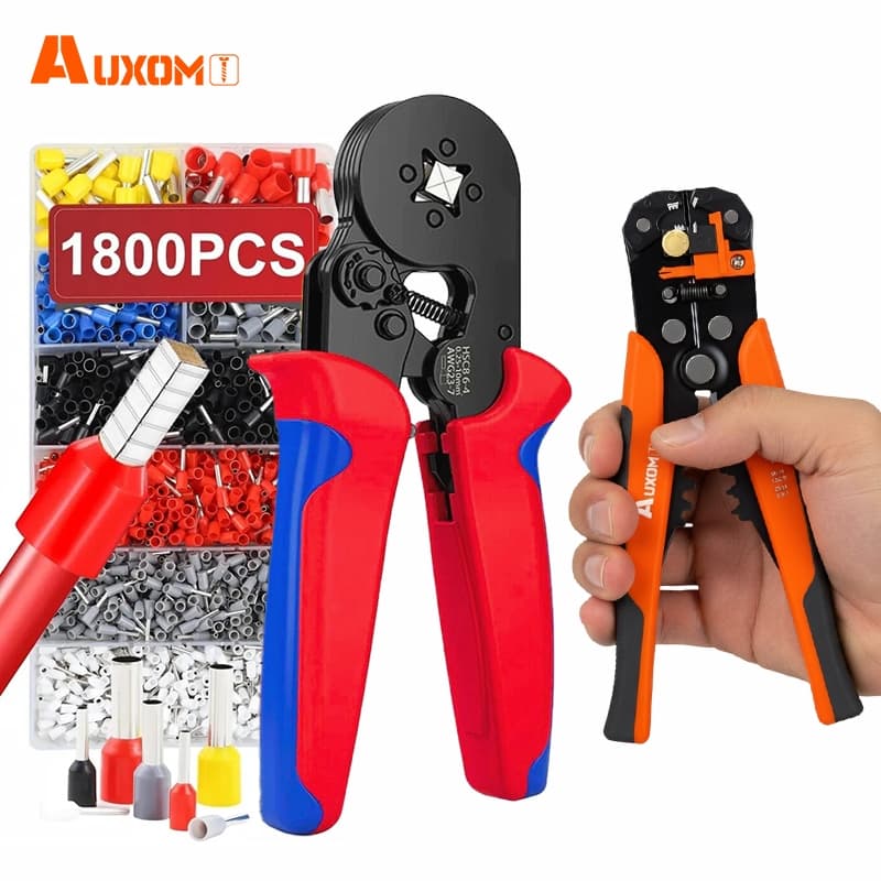 AUXOM Kit Completo Alicate Eletricista Profissional - Crimpador com 1800 Terminais e Ilhós