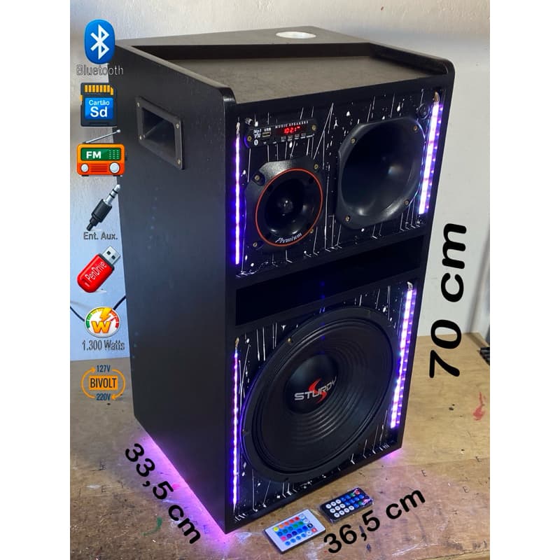 Caixa Bob Residencial Trio com Iluminação Controlada| 12 Polegadas | Ativa Bluetooth | Promo 8.8
