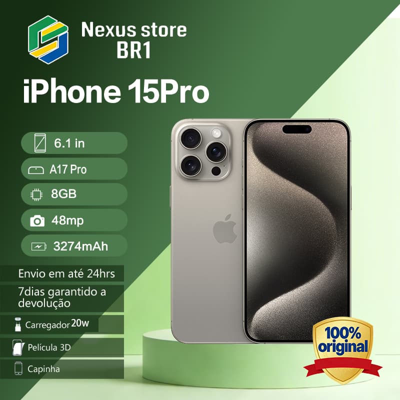 Apple iPhone 15 Pro 128GB/256GB 100%Original - Titânio, Chip A17 Pro, 5G