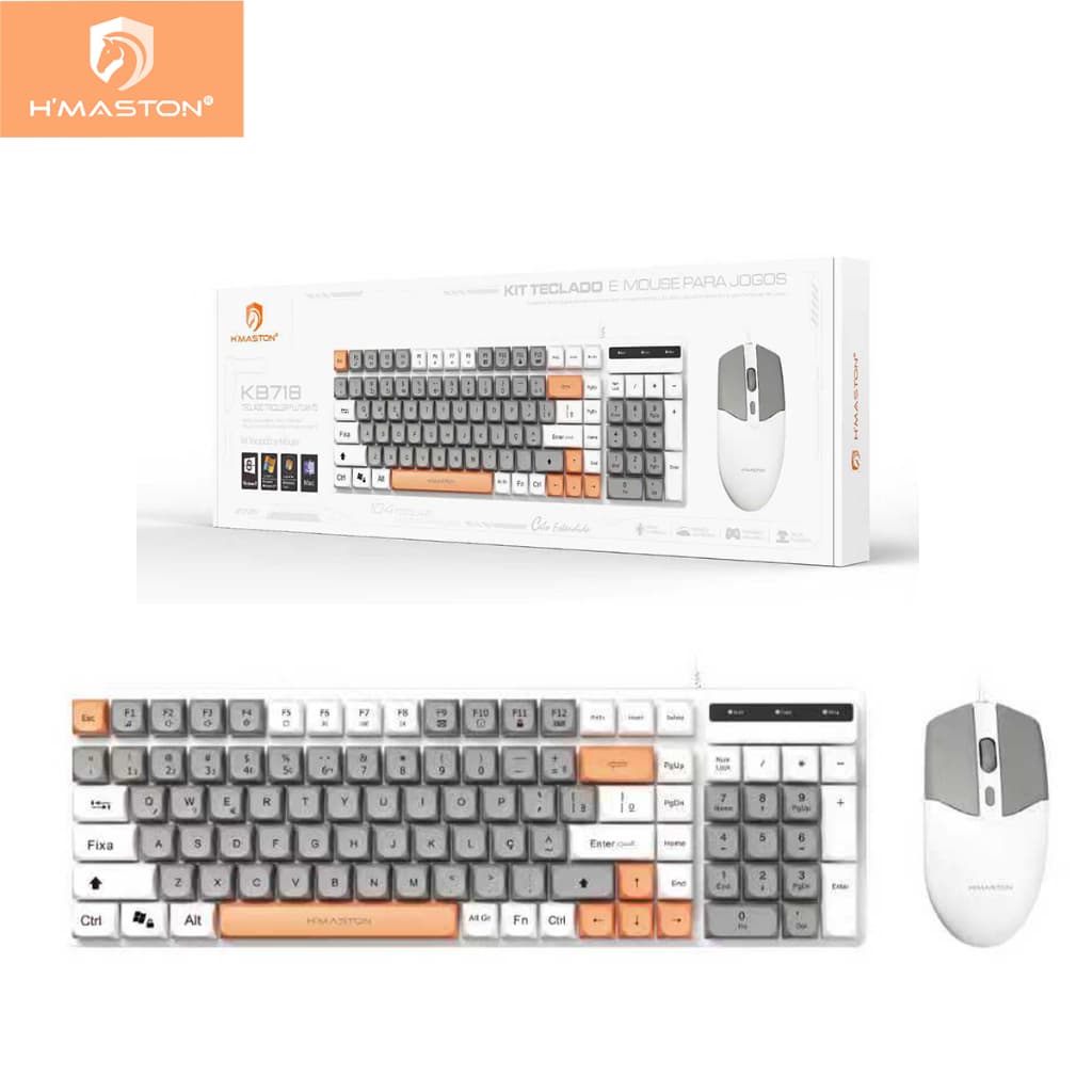 H'maston KB718 Kit Teclado e Mouse Para Jogos com fio 104 Teclas 2000DPI WINDOWS