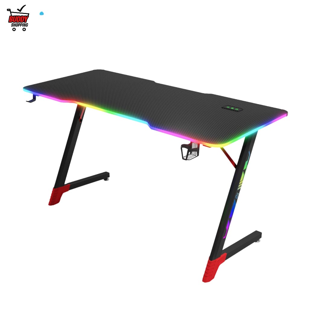 MESA GAMER RGB PARA COMPUTADOR | DELTA-M1205Z Forma Z Fibra de Carbono Gancho para Fone