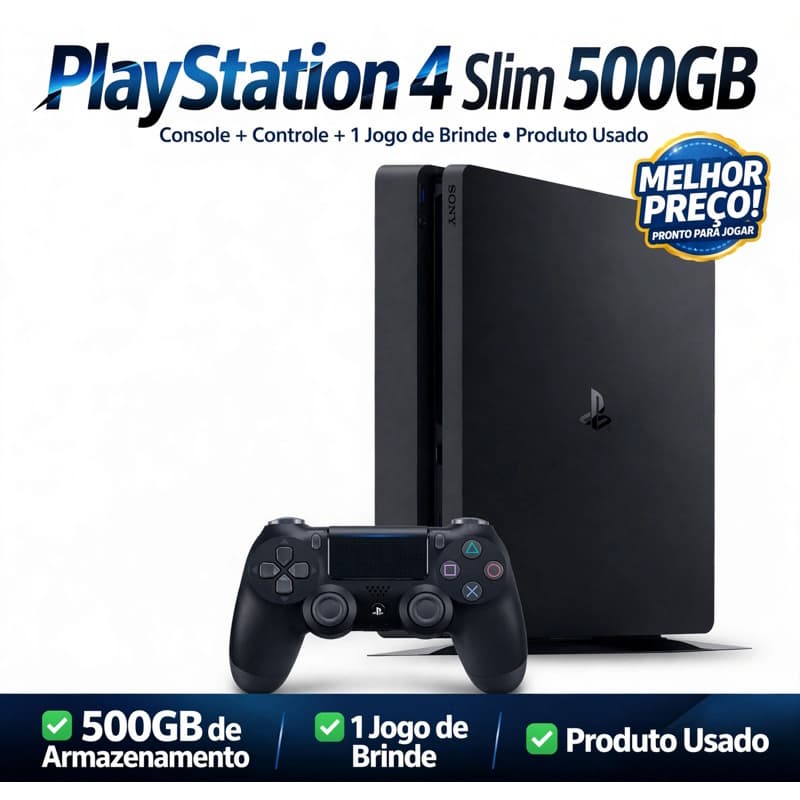 Playstation 4 slim 500GB com 1 jogo de brinde