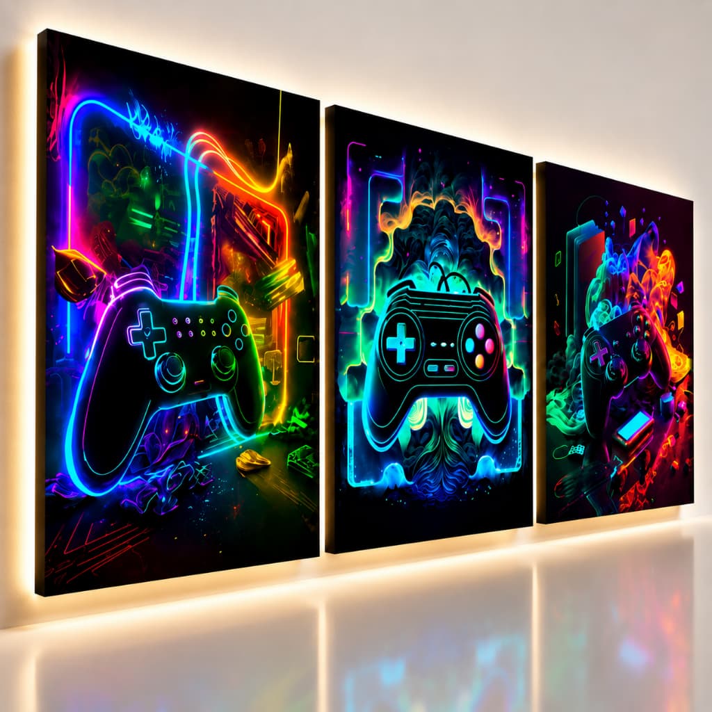 Quadro Decorativo Gamer Game Neon Controle Jogos Quarto Menino 122x60