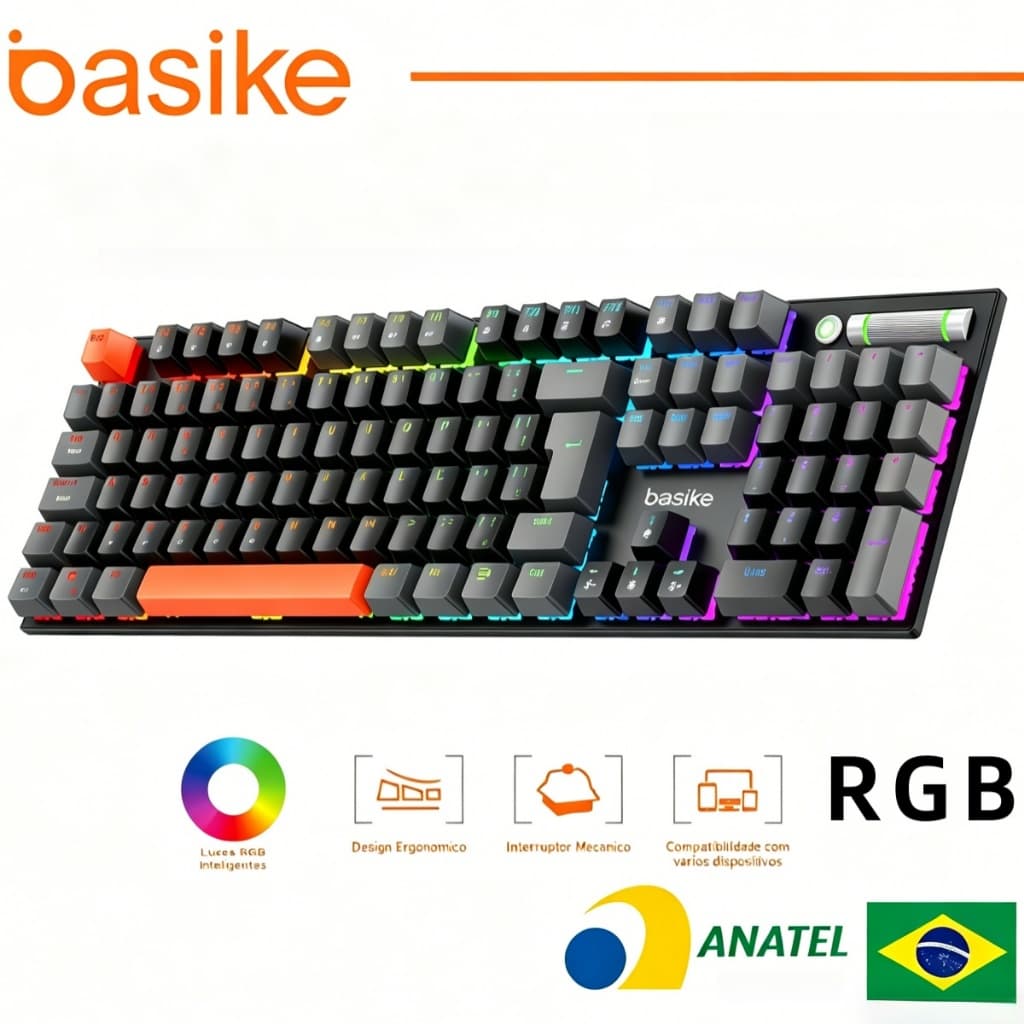 Basike Teclado Gamer RGB Teclado Mecânico Profissional Chroma Rgb Iluminado