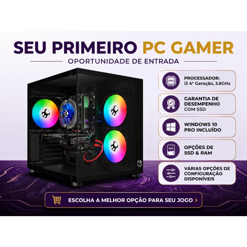 PC Gamer | Processador Intel de 4a 3,7GHz | Excelente Custo-Benefício | RX 580 opcional!
