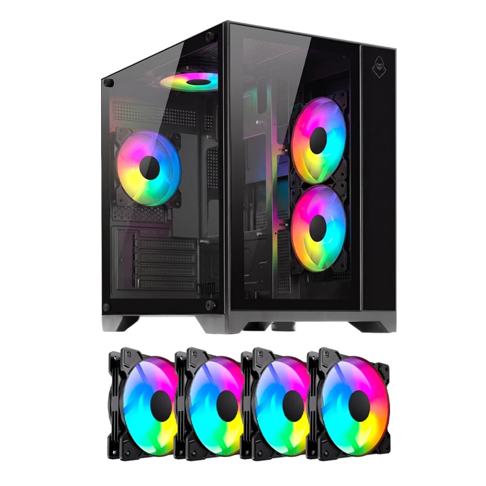 Gabinete Gamer Mancer CV100, Mid-Tower, Lateral De Vidro, Preto, MCR-CV100-BK + 4 Ventoinhas ARGB