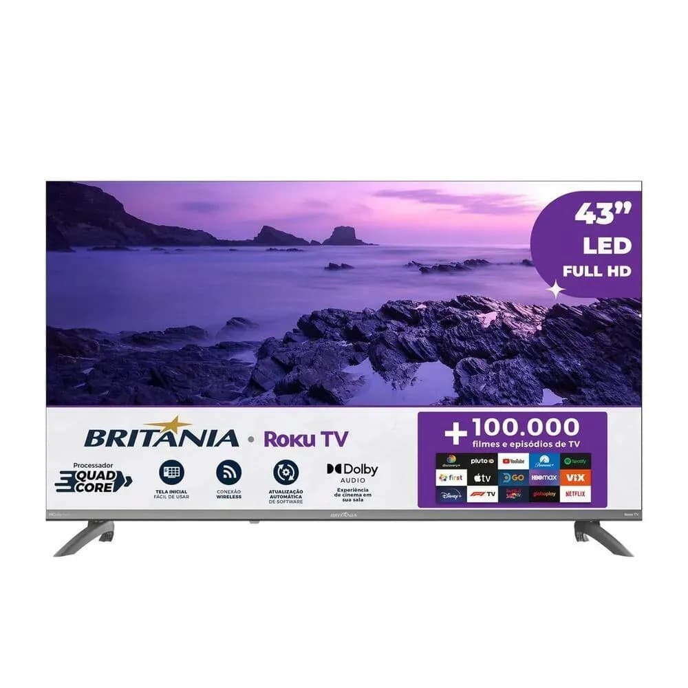 Smart TV 43” Britânia B43CRA Full HD Wi-Fi HDMI USB Conversor Digital