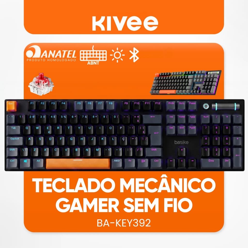 Kivee X Basike Teclado Mecânico Switch Vermelho Estrutura em Alumínio  Software programável KEY392