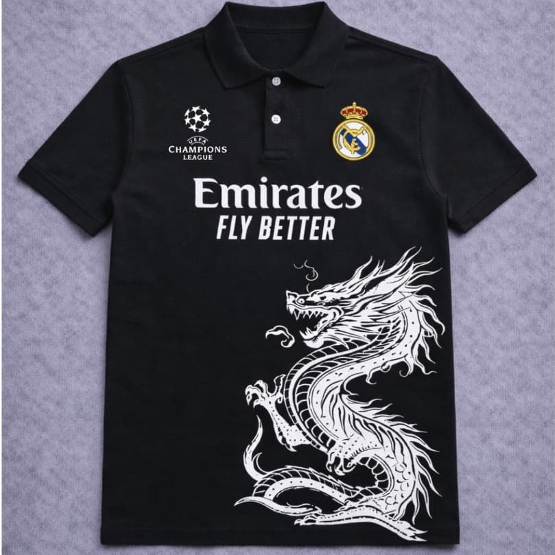 Camisa Polo UEFA Champions League Manga Curta Estampa Frente