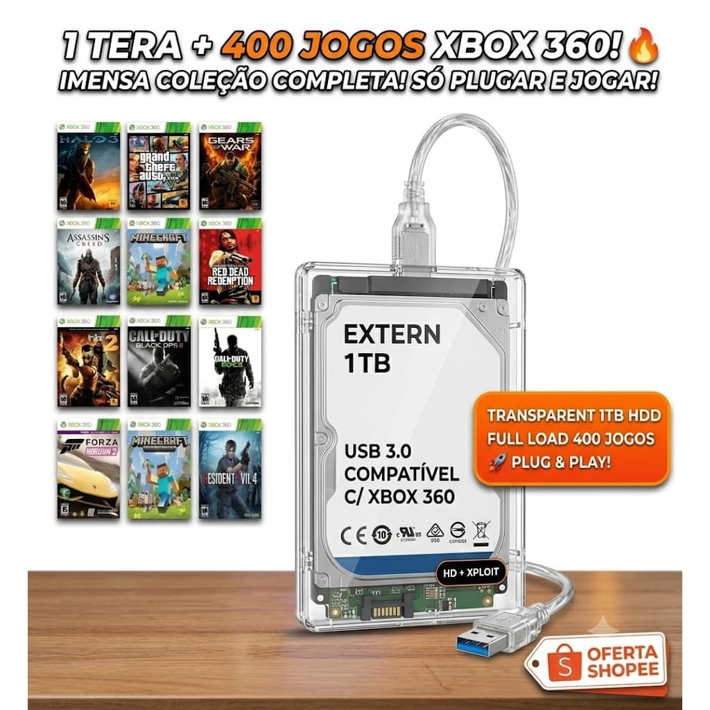 HD 1 TERA COM 400 JOGOS PARA XBOX 360 BLOQUEADO