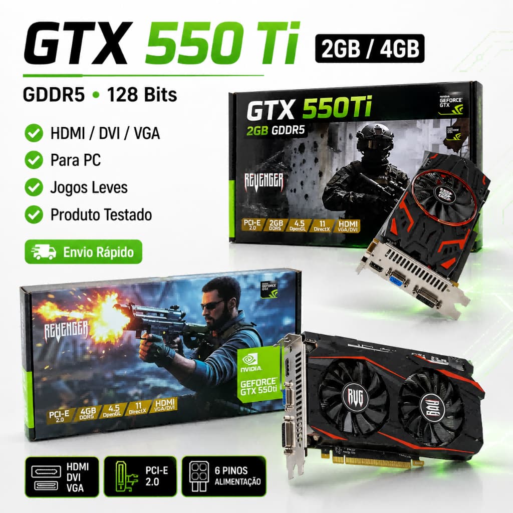 Placa de Vídeo GTX 550 Ti 2GB 4GB GDDR5 128 Bits HDMI DVI VGA Para PC Jogos Leves