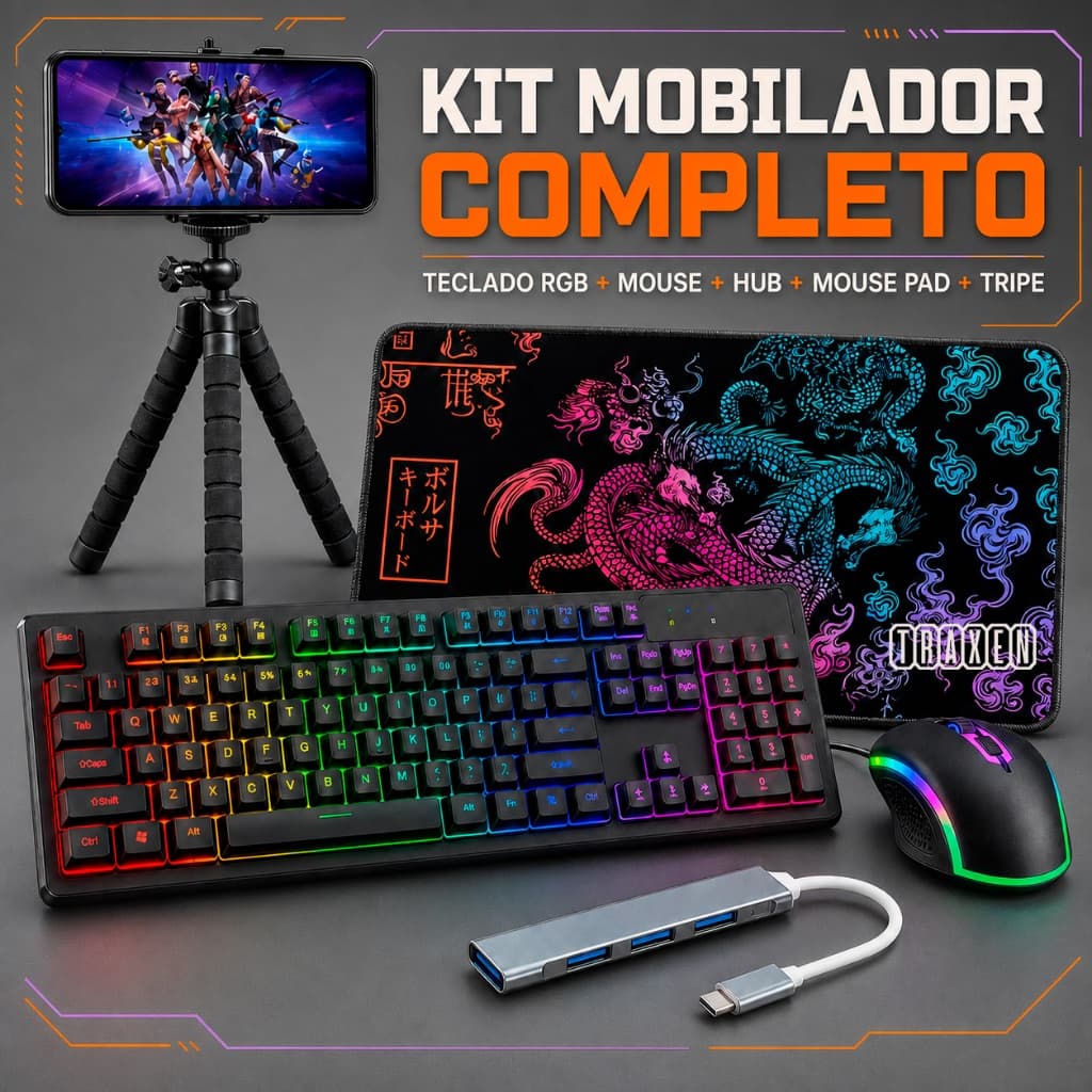 Kit Mobilador Completo Teclado Mouse Gamer Rgb Mouse Pad Hub Tipo c Tripe