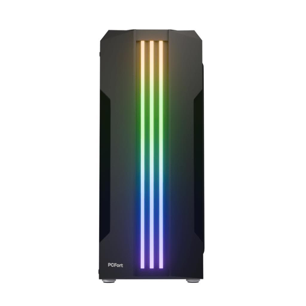 Gabinete Gamer PCFort Lines RGB com 3 fans RGB ATX Preto