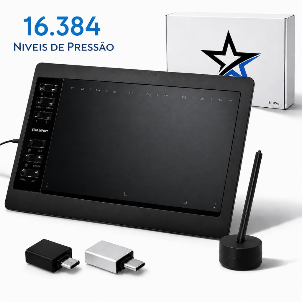 Mesa Digitalizadora 11,6” 16.384 Níveis Alta Precisão e Sensibilidade Toque para Desenho e Edição
