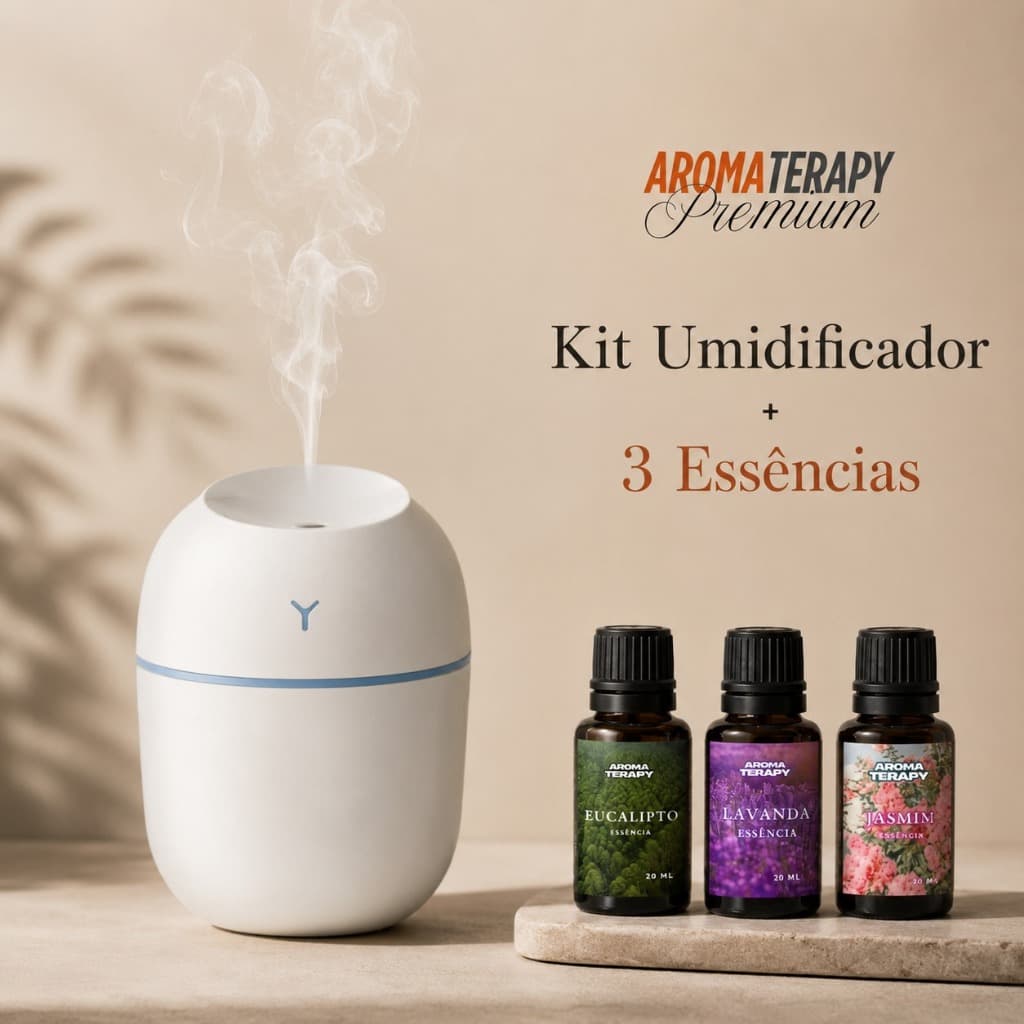 Kit de Umidificador Aromatizador com 3 Essências | Difusor de Ambient + Essências Aromatizantes 20ml